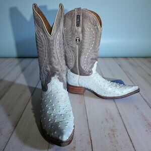 JR OSTRICH LEATHER ( 10 ) J Toe Off White/Gray Distressed Western Boots